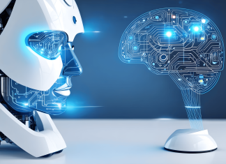 Cómo La Inteligencia Artificial Ayuda A Mejorar La Gestión De Proyectos Un equipo de profesionales en una oficina moderna utiliza tecnología avanzada para la gestión de proyectos. La imagen destaca la eficiencia y colaboración impulsadas por la inteligencia artificial